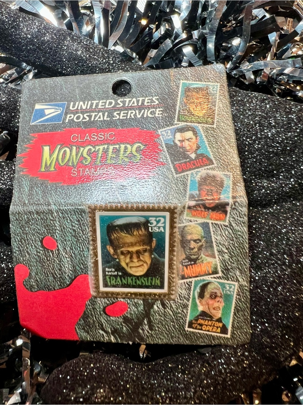 Vintage Classic Movie Monsters Frankenstein Stamp Pin USPS Boris Karloff 1997 - Picture 4 of 4
